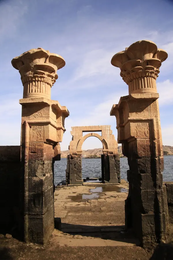 Ancient temple columns overlooking the water