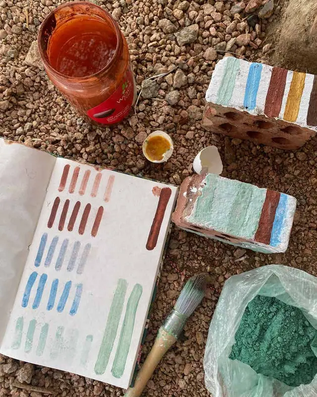 Natural pigment swatches and brushes